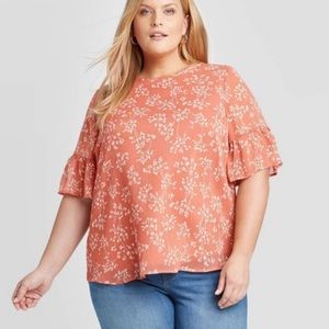 SOLD Ava & Viv Plus Size Peachy Pink Floral Blouse